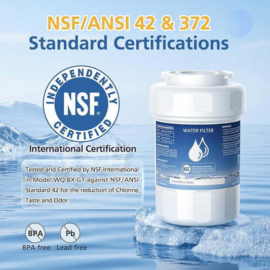 MWF Water Filter Compatible with GEยฎ MWFยฎ, SmartWater MWFP, MWFA, MWFINT | GWF, GWFA, HDX FMG-1, Kenmoreยฎ 9991, High Efficiency Filtration and Every 6 Months Value, NSF Certified, 4 Pack