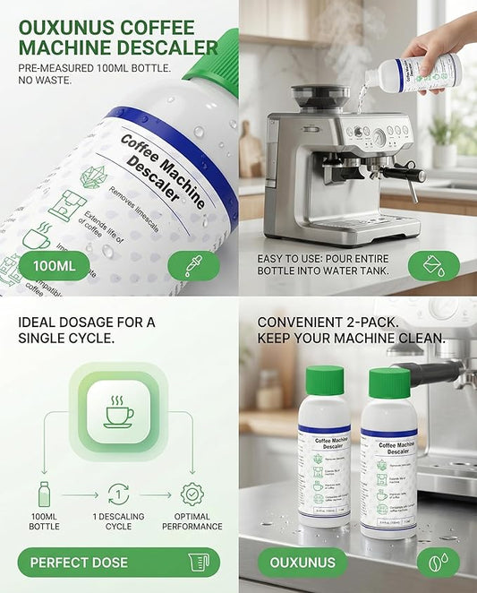 Descaling Kit Compatible with Delonghi Coffee Machines: 2 Full Maintenance Cycles | 2 Compatible with De'Longhi water Filters + 2x100ml Descaling Solution Replace Every 3 Months (6-Month)