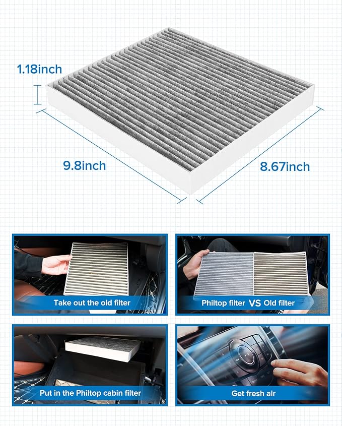 PHILTOP HEPA Cabin Air Filter w/Activated Carbon, Compatible with CF10381 Hyundai Sonata 2006-2010, Santa Fe 2007-2009, Azera 2006-2008, Kia Carnival 2022-2026, Optima 2006-2010