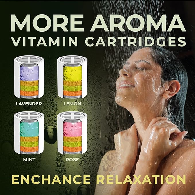 AquaHomeGroup Vitamin C+E+A Shower Filter Replacement Cartridge with Aroma Granules (Jasmine) - Reduces Chlorine, Supports Skin & Hair Health
