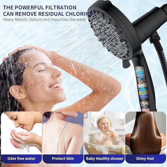 Magnetic Handheld Shower Head with Filter, High Pressure 10-Spray-Mode Detachable Shower Head with 60-Inch Hose, Powerful Hand Held Shower Head for Low Water Pressure(Matte Black)