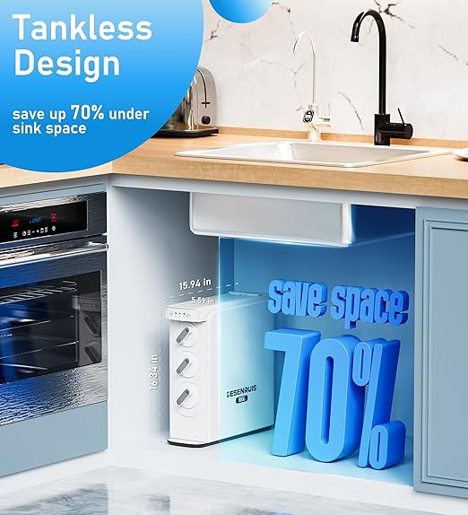 DESENRUIS Reverse Osmosis System, Dual RO Water Filter, 800 GPD Fast Flow, 3:1 Pure to Drain, Tankless Under Sink RO System, Reduce PFAS & TDS, Smart LED Faucet