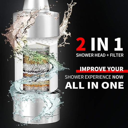 BathBeyond Filtered Shower Head, hower Filter Head 2-in-1 Vitamin C 15 Stage High Output Water Filter with Cartridge for Hard Water Remove Chlorine and Harmful Substances (Bronze)