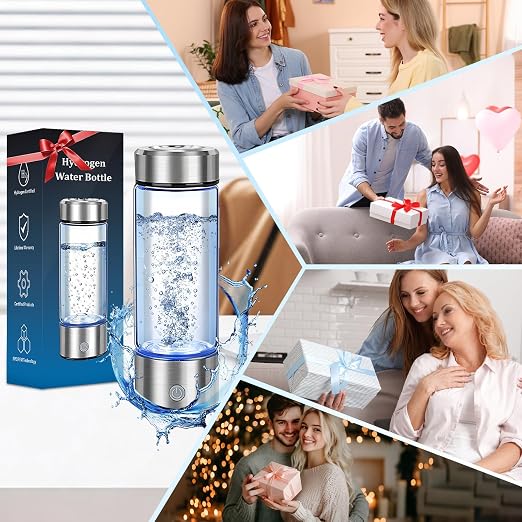 Hydrogen Water Bottle - 14oz Portable Hydrogen Water Generator with SPE/PEM Technology Rechargeable Hydrogen Rich Water Ionizer Machine for Home Gym Travel