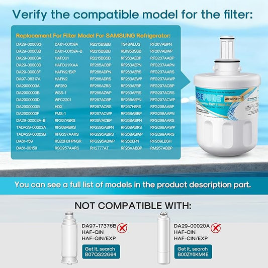ICEPURE Alkaline DA29-00003G Refrigerator Water Filter Replacement for Samsung DA29-00003A, DA29-00003B, Aqua-Pure Plus, HAFCU1, FMS-1 WSS-1 WF289 RFG237AARS RS22HDHPNSR RSG257AARS, Enhances PH, 2Pack