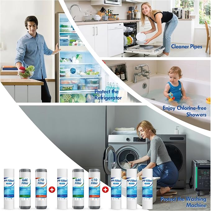 Whole House Water Filter Cartridge 9-Pack Set, Universal 2.5" x 10" Home Water Filter Replacement Cartridge, Effective Reduce Chlorine Odor, Sediment, Taste,Includes- 5PP,2GAC,2CTO, 1.5–2 Year Supply