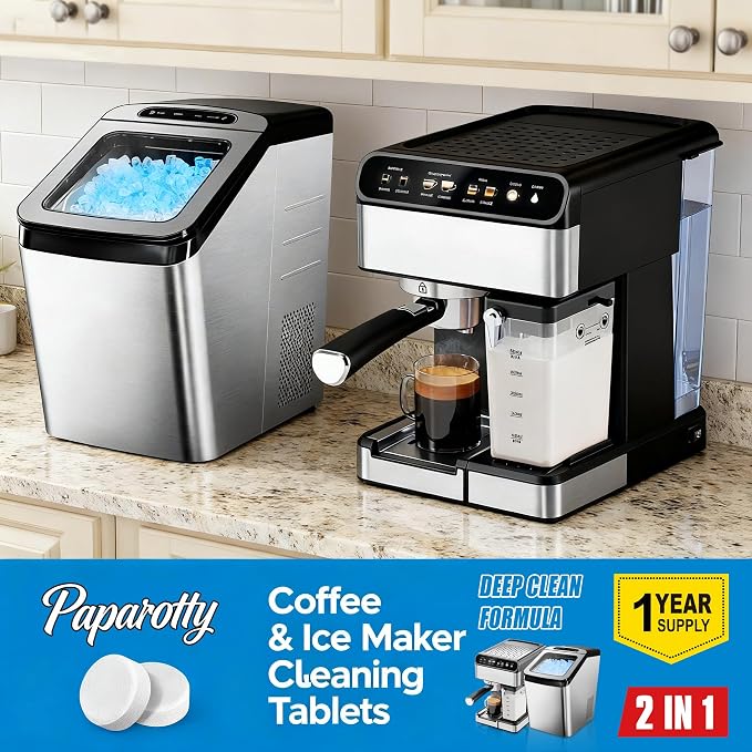 Coffee Machine Cleaner & Descaler Tablets, 2 in 1 Ice Maker Cleaner Tablets, Removes Limescale, Odor & Residue, Deep Clean for Espresso Machines, Coffee Makers & Ice Machines