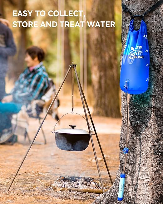 8L Camping Water Filtration System, Protable Gravity Water Filter System Survival for Camping Hiking Backpacking and Emergency Preparedness, 2-Gal Bag, BPA-Free