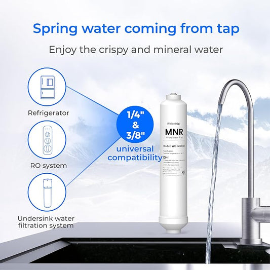 Waterdrop MNR35 Remineralization Filter Compatible with Undersink RO System | 1/4" & 3/8" Quick Connect Filter for RO Water Filter, Restore Essential Minerals, 9-12 Month Lifetime, 1-Pack