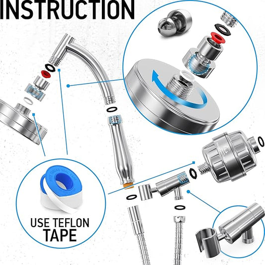 AquaHomeGroup Handheld Shower Head with Filter - 20 Stage Filtration Shower Filter for Hard Water - Vitamin C E and A and 4x filter cartridge bundle