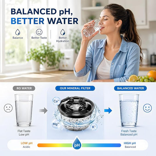 2 Pack Remineralization Water Filters Replacement, Compatible with Bluevua RO100ROPOT and RO100ROPOT(UV) Systems, Alkaline for Reverse Osmosis Filter, Remineralize and Increase pH