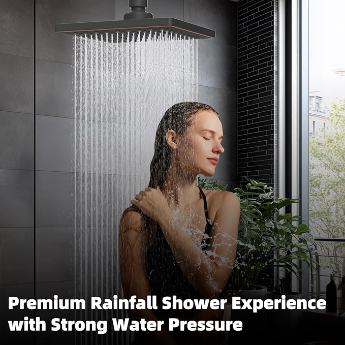 Hibbent Thickness Metal Rain Shower Head, 6'' High Pressure Rainfall Shower Head, Bathroom Waterfall Shower Heads, High Flow Fixed Showerheads with Adjustable Brass Ball Joint, Oil Rubbed Bronze