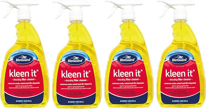 BioGuard Kleen It Filter Cleaner, 1 Quart, Pack of 4, Descaling Formula for Improved Filter Performance and Clearer Water