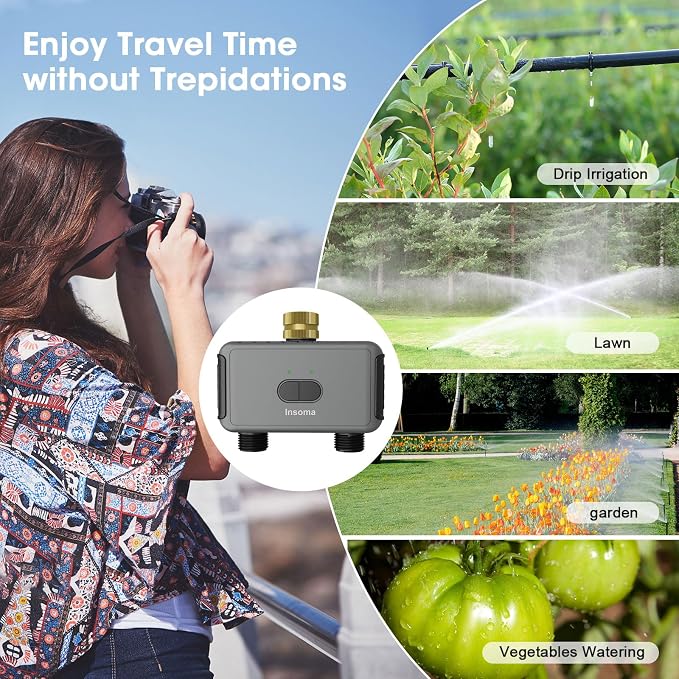 Smart Hose Timer for Garden with Brass Inlet, Water Timer with WiFi Hub, APP & Voice Control, Up to 20 Watering Plans, 2-Zone Sprinkler Drip Irrigation System Controller for Yard Lawn Watering