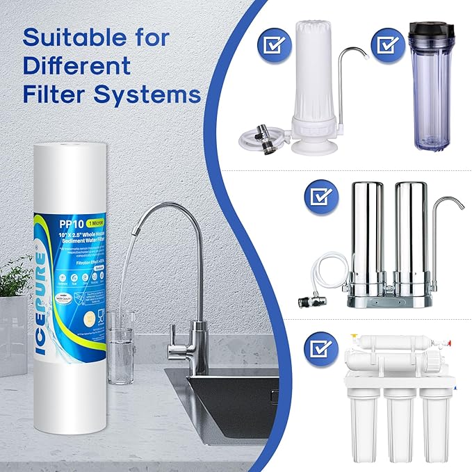 ICEPURE 10"X2.5" 1 Microns Whole House Sediment RO System Water Filter Replacement for Any 10 inch RO Unit, Dupont WFPFC5002, Aqua Pure AP110, Culligan P5, GE FXUSC, Whirpool WHKF-GD05, PP10-05, 3PACK