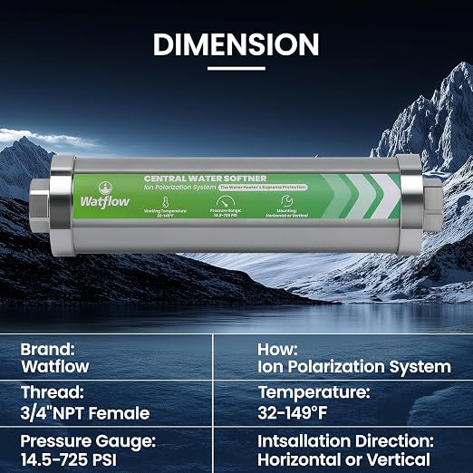 Salt-Free Water Descaler Sysrem – Central Whole-House Water Softener, 3/4" NPT, Polarization System, Prevents Scale Without Salt or Chemicals