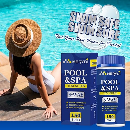 8-Way Pool Salt Test Strips,150 Strips Pool and Hot Tub Test Strips,Accurate Test Salt Bromine,Total Alkalinity,pH,Free Chlorine,Total Hardness, etc Pool Test Strips for Salt Water Testing Kit