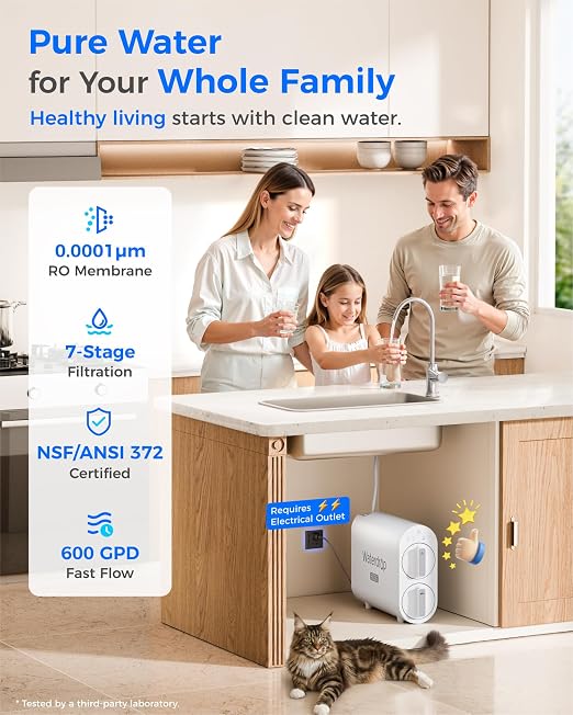 Waterdrop G2P600 Under-Sink RO System, 600 GPD Tankless RO Water Filtration | 7 Stage RO Water Filtration, NSF/ANSI 372 Certified, 2:1 Pure to Drain, TDS Reduction, Under-Sink Reverse Osmosis System