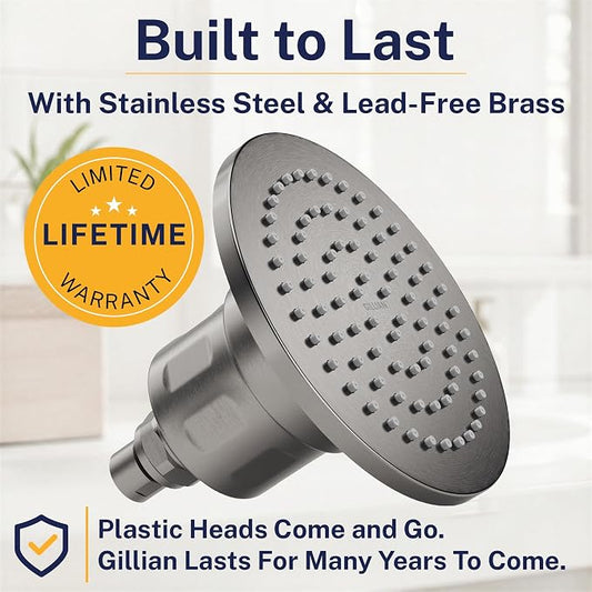 Gillian Filtered Shower Head for Hard Water - High Pressure Metal Showerhead Filter For Hair and Skin with Genuine KDF-55 - Removes Toxic Chemicals, Chlorine and Heavy Metals, Gray
