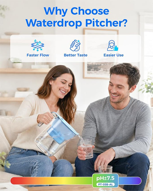 Waterdrop PT-05B-AL Alkaline Water Filter Pitcher, 7-Cup, Mineralized Alkaline Water, Healthy, Clean & Toxin-Free, Up to 100 Gallons, Up to pH 9.5, BPA-Free, for Fridge, Countertop & Gift, Blue | Mineralized Alkaline Water, Healthy, Clean & Toxin-Free,...