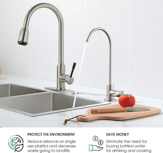 Drinking Water Faucet Brushed Nickel SUS304 Stainless Steel Kitchen Water Filter Faucet, Lead-Free Reverse Osmosis Water Faucet RO Faucets