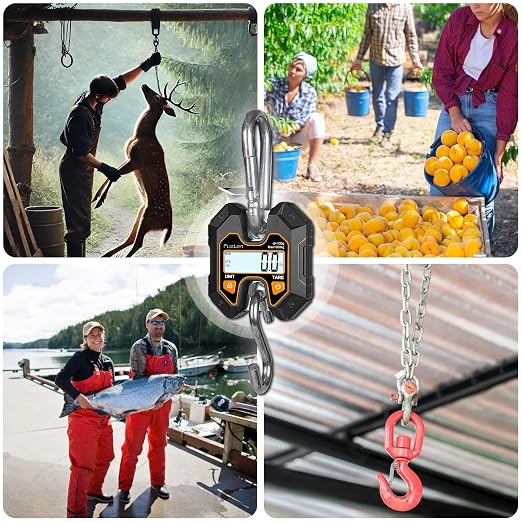 Fuzion Hanging Scale 440lb/200kg, Mini Crane Scale w/Stainless Steel Hook | No Setup Required, Hold/Tare Function, Large Display, Digital Hanging Scales for Weighing Animals, Hays, Fish, Travel Luggage