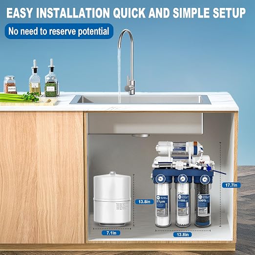 Level 6 RO Reverse Osmosis Filtration System—Under-Sink Water Purifier + 6 Filter Cartridges (Includes Faucet and Storage Tank), Featuring pH Adjustment and Mineral Replenishment, 100 GDP