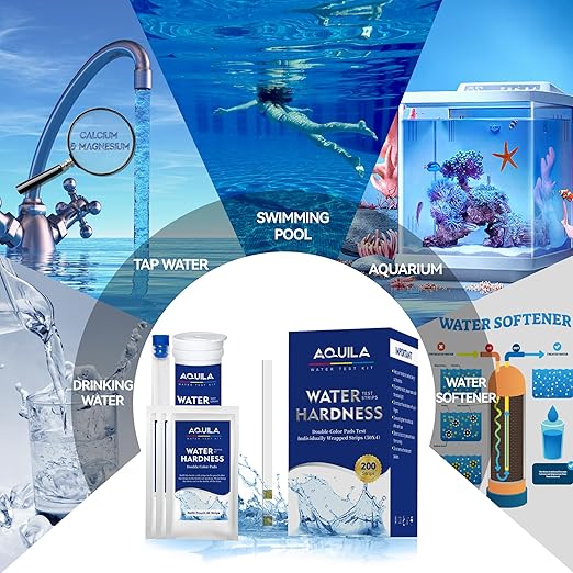 Water Hardness Test 200 Strips Kit for Home Drinking Water and Pool Spa, Water Softener Hard Water Testing Strips, Tap Well Tester Kit for Calcium & Magnesium (0-425 ppm) with Sample Tube