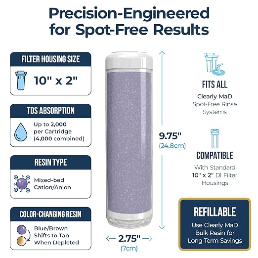 10' x 2' Deionization DI Resin Filter Cartridge Replacement for Spot-Free Car Wash, RV, Motorcycle, Water Deionizer System, 2-Pack