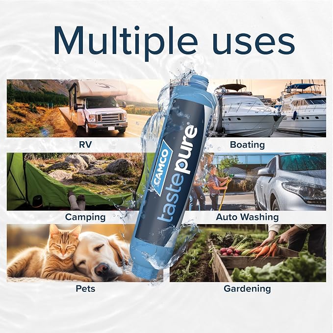 Camco TastePURE Water Filter, 6-Step Filtration | For RV | Flexible Hose Protector | Made in USA | 40043