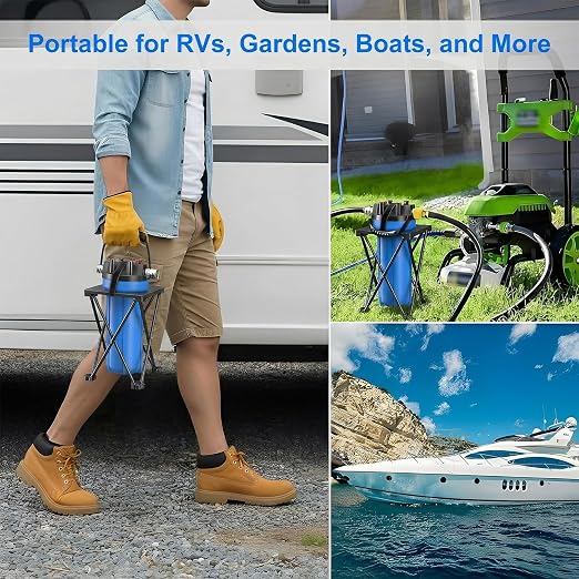4-Layer RV Water Filter with Stand and 7,000 Gallons Capacity, 3/4" GHT Metal Threads Inline Water Filter, Removes Sediments, Chlorine, PFAS, PFOS, VOCs, Heavy Metals, Bad Taste, Odor