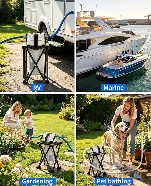 4-Stage RV Water Filter with Visible Cartridge Life Window, 7000 Gal Capacity, 3/4" GHT Camper Water Filter, Removes Sediments, Chlorine, PFAS, Heavy Metals, Bad Taste & Odor, for Marine and Gardening