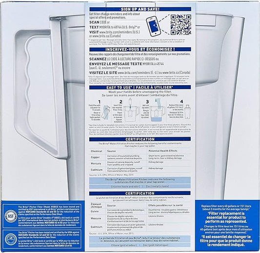 Brita Water Pitcher, Slim, 5 Cup Capacity, Includes One Advanced Filter-White, Size