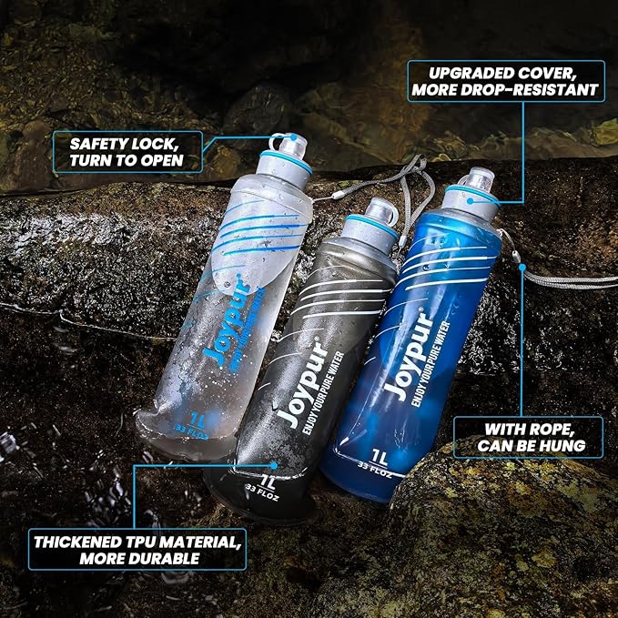 Water Filter Survival - Collapsible Water Bottle with Filter 0.01 Micron Squeeze Filtered Water Bottle 22oz for Hiking Backpacking Camping BPA-Free(Green 650ml)