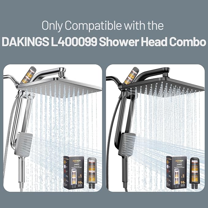 1-Pack Gray Shower Head Filter Replacement for L400099 DAKINGS Chrome Filtered Rainfall Shower Head Combo, Remove Chlorine, Reduces Dry Itchy Skin
