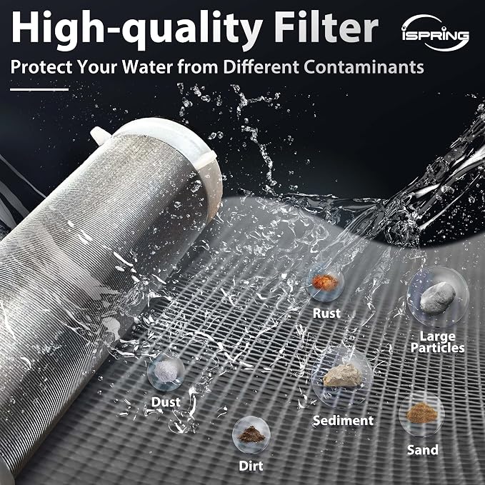 iSpring Whole House Water Filter System w/Sediment, Polyphosphate Anti-Scale, and Carbon Block Water Filters & WSP-50SL Reusable Whole House Spin Down Sediment Water Filter Softener, 50 Micron