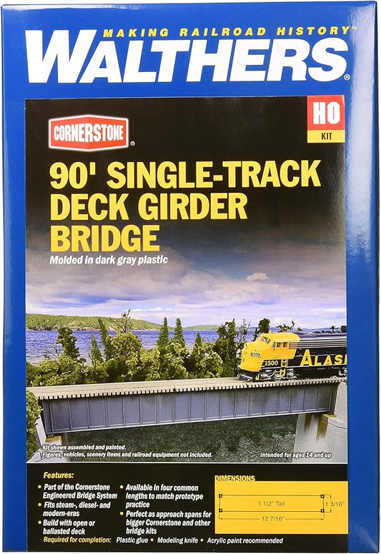 Walthers Cornerstone 90' Single-Track Railroad Deck Girder Bridge 933-4508 HO Scale Model Railroad - Structure Kit