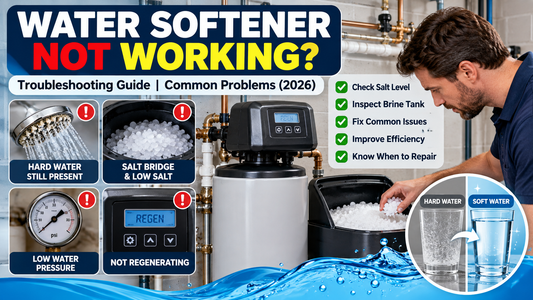 Water softener troubleshooting guide showing common problems, salt and brine tank checks, regeneration issues and home water softener maintenance