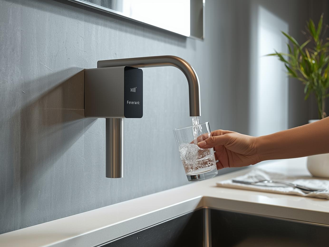 compact apartment drinking water filtration system placed on small kitchen counter providing clean purified drinking water using advanced filtration technology designed for renters small apartments and limited kitchen space