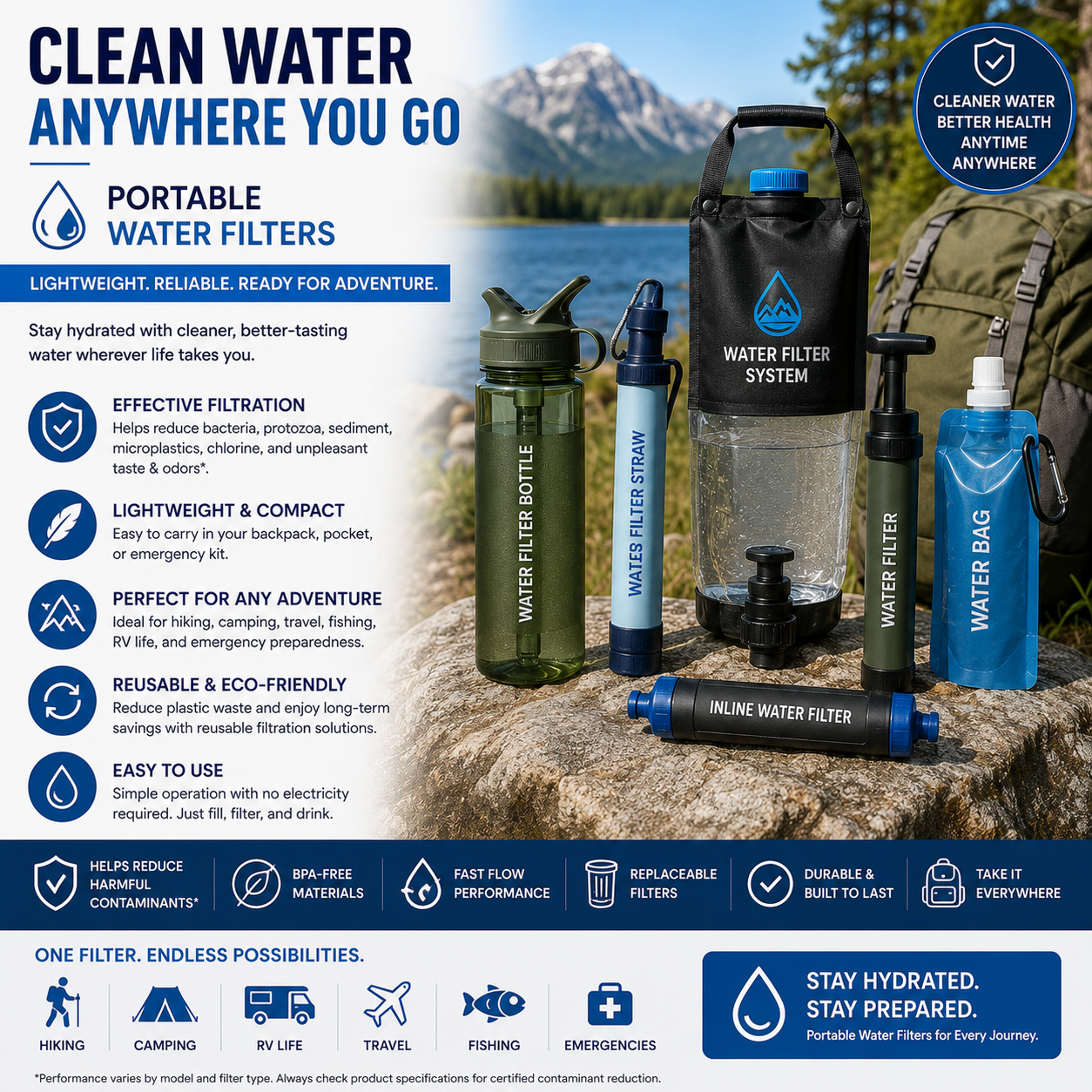 portable camping water filter system travel portable water filtration unit lightweight outdoor water filter system portable drinking water purifier for hiking compact portable water purification system