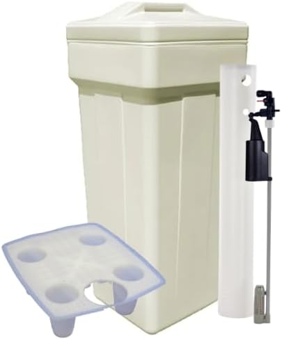 Salt Grid Included! AFWFilters Water Softener Salt Brine Tank with Safety Float Assembly, Water Softener Tank Replacement 15"x17"x36" Rectangular (Almond)
