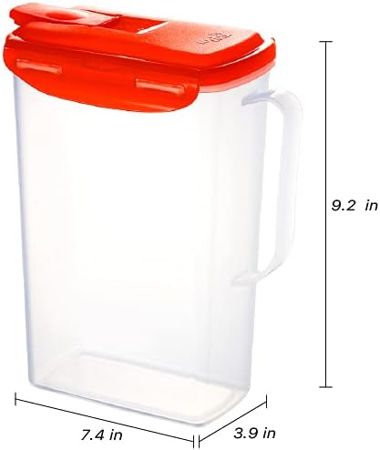 LocknLock Aqua Fridge Door Water Jug | Clear Pitcher | BPA Free Plastic Pitcher with Lid | 2 Quart Pitcher with Lid for Water, Juice, Tea & More Beverages, Red