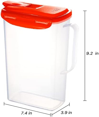 LocknLock Aqua Fridge Door Water Jug | Clear Pitcher | BPA Free Plastic Pitcher with Lid | 2 Quart Pitcher with Lid for Water, Juice, Tea & More Beverages, Red