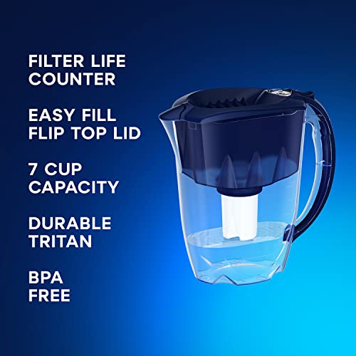 AQUAPHOR 7 Cup Ideal Water Filter Pitcher with 1 x B15 Filter | Reduces Chlorine & Heavy Metals | Fast Flow Water Filtration | BPA-Free & Dishwasher Safe | Improved & Filtered Water | Dark Blue