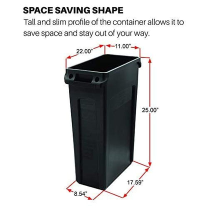 Rubbermaid Commercial Products Slim Jim Trash Can Waste Bin with Venting Channels, Gray, for Kitchen/Office/Workspace, Pack of 4