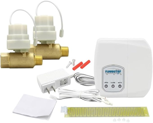 FloodStop Multi-Purpose Leak Detector Kit with Automatic Water Shut-Off and Visual/Audible Alarms, 1/2" NPT MIP x FIP, 2 Valves