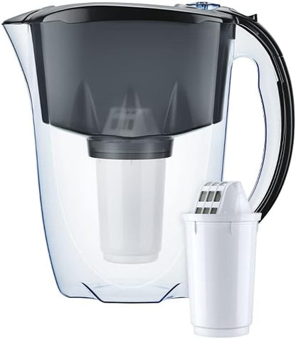 AQUAPHOR Water Filter Jug Prestige I 1 X A5 Filter Included I Capacity 2.8l I Fits in the Fridge Door I Reduces Limescale Chlorine & Microplastics Black
