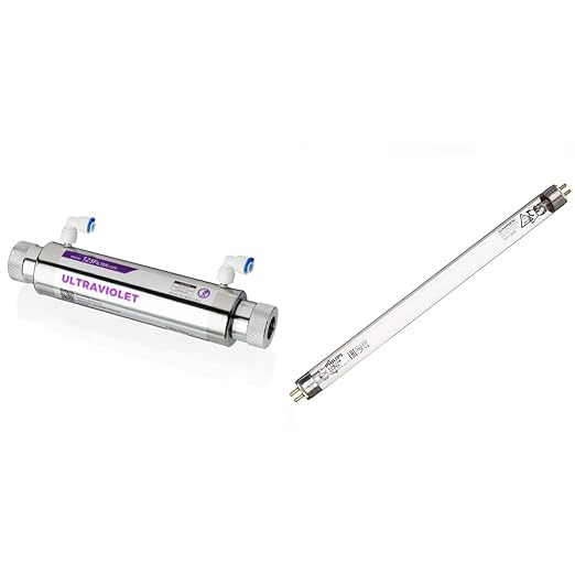 iSpring UVF11A UV Ultraviolet Light Water Filter with Smart Flow Control Switch 11W, 110V, 10-INCH and iSpring UVB11 UV lamp, 11W, 1 GPM, 5/8 x 8 1/4"