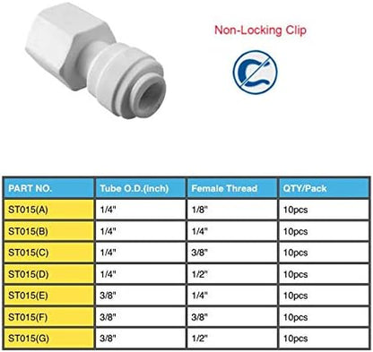 Plastic Reusable Water Line RO Fittings 1/8 Female Threaded Tube Adapter x 1/4 Quick Connect Fitting for Water Filters and RO Systems (10, 1/4"OD*1/8"Female Thread)