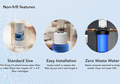 Envig K3 Large Capacity Whole House Heavy Metal Iron Hydrogen Sulfide Water Filter, 10" x 4.5", 50,000 Gallon Capacity, Catalytic Carbon KDF